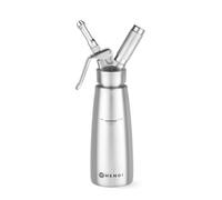 HENDI Siphon à chantilly, avec 3 douilles en acier inoxydable et 1 brosse de nettoyage, pour mousses, desserts et sauces, siphon à crème, 500ml, ø85x(H)235mm, acier inoxydable