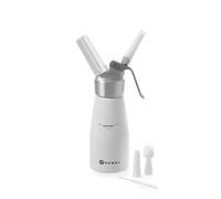 HENDI Siphon à chantilly, avec 3 douilles en polypropylène ainsi que 1 brosse de nettoyage, pour mousses, desserts et sauces, siphon à crème, 250ml, ø80x(H)200mm, aluminium, blanc