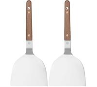 HENDI Spatule Teppanyaki, manche en bois de noyer, retourneur d'hamburger, d'oeufs, grattoir à aliments pour grill, barbecue, spatule de cuisine, plancha, 240x105mm, acier inoxydable (Lot de 2)