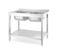 HENDI Table avec deux éviers, avec étagère - torsadée, HENDI, Kitchen Line, Emplacement de la chambre - au milieu, 1000x700x(H)850 mm, 1000x700x(H)850mm