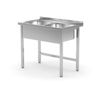 HENDI Table avec double évier, soudée, coins arrondis, élément pratique pour la cuisine et le plan de travail, acier inoxydable, dimensions de l'évier 400×400×(H)250mm, élément 1000x600x(H)850mm