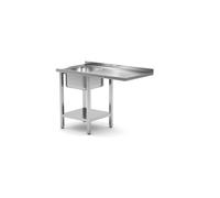 HENDI Table avec évier, espace pour lave-vaisselle et étagère, l'évier intégré (AISI 304) mesure: 400x400x250mm, droit, équipés de pieds réglables, 1200x700x(H)850mm, acier inoxydable