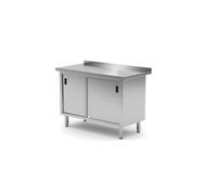 HENDI Table de travail armoire murale, cabinet table, meuble bas avec plan de travail, meuble de cuisine, armoire, soudée, portes coulissantes, avec un dosseret, 1200x600x(H)850 mm, acier inoxydable