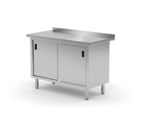 HENDI Table de travail armoire murale, cabinet table, meuble bas avec plan de travail, meuble de cuisine, armoire, soudée, portes coulissantes, avec un dosseret, 1000x600x(H)850 mm, acier inoxydable