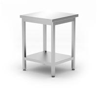 HENDI Table de travail centrale, plan de travail renforcé, avec étagère, vissée, pieds réglables, pour hôtels, restaurants, bars, cuisines, 600x600x(H)850mm, acier inoxydable