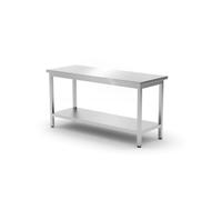 HENDI Table de travail centrale, plan de travail renforcé, avec étagère, vissée, pieds réglables, pour hôtels, restaurants, bars, cuisines, 1200x600x(H)850 mm, acier inoxydable