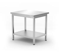HENDI Table de travail centrale, plan de travail renforcé, avec étagère, vissée, pieds réglables, pour hôtels, restaurants, bars, cuisines, 800x600x(H)850 mm, acier inoxydable