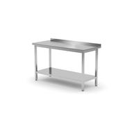 HENDI Table de travail, murale, plan de travail cuisine, avec étagère, vissée, pieds réglables, pour auto- montage, avec dosseret de 40 mm, 1600x700x(H)850 mm, acier inoxydable