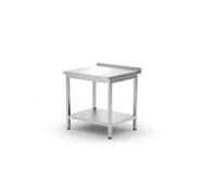 HENDI Table de travail, murale, plan de travail cuisine, avec étagère, vissée, pieds réglables, pour auto- montage, avec dosseret de 40 mm, 800x700x(H)850 mm, acier inoxydable