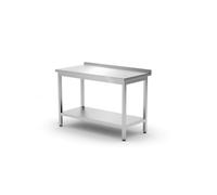 HENDI Table de travail murale, plan de travail renforcé, avec étagère, vissée, pieds réglables, pour hôtels, restaurants, bars, cuisines, dosseret de 40 mm, 1000x600x(H)850mm, acier inoxydable.