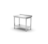 HENDI Table de travail murale, plan de travail renforcé, avec étagère, vissée, pieds réglables, pour hôtels, restaurants, bars, cuisines, dosseret de 40 mm, 800x600x(H)850mm, acier inoxydable.