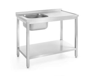 HENDI Table en Acier Inoxydable avec évier et étagère, vissée, à Monter soi-même, Plan de Travail Cuisine, Pieds réglables, Orifice pour Robinet Ø30 mm, évacuation Ø50 mm, 1000x700x(H) 850 mm