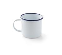 HENDI Tasse Mug en acier émaillé blanc, avec bord bleu, pour le petit déjeuner, tasse à thé, tasse à café, pour boissons chaudes et froides, pour le camping, crème glacée, 0,36L, ø90x(H) 80mm