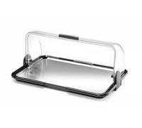 HENDI Vitrine de présentation à couvercle coulissant Roll top, vitrine de Buffet, double fonction: chauffer ou refroidir, set avec 2 blocs de gel, plateau en acier inoxydable, 465x315x(H)195mm, PP