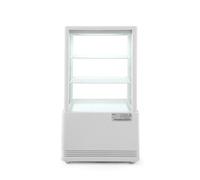 HENDI Vitrine de présentation réfrigérée, décongélation automatique, système anti-buée, 2 étagères, éclairage LED, étiquette énergie C, 58L, 230V, 170W, 452x406x(H)816mm, Blanc, ABS, double vitrage