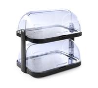 HENDI Vitrine réfrigérée double de présentation avec couvercle coulissant roll-top, ensemble à 2 niveaux avec plateaux inox et 4 blocs réfrigérants, 440x320x(H)440mm, noir, ABS, SAN