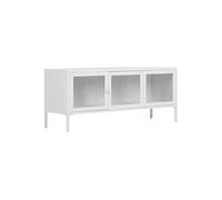 HENDRA - Meuble TV 3 Portes Verre et Acier Blanc -