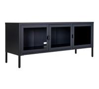 HENDRA - Meuble TV 3 Portes Verre et Acier Noir - Altobuy Noir G