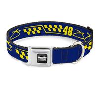 Hendrick Motorsports Collier pour Chien avec Boucle de Ceinture de sécurité en métal Jimmie Johnson #48 Motif à Carreaux Bleu/Jaune 33 à 43 cm Largeur 3,8 cm