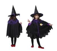 HenfuME Deguisement Halloween Fille,Deguisement Sorciere Fille,Sorciere Halloween,Deguisement Sorciere Enfant,Deguisement Halloween Enfant Fille,DéGuisement Halloween Enfant-140cm Violet