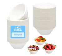 HENGBIRD 150 Pièces Vaisselle Jetable Bol Jetable Bols Jetables 260ML Écologique Saladier Soupe Dessert Biodégradable Compostable en Sugarcane Bagasse Bols Jetable Blanc