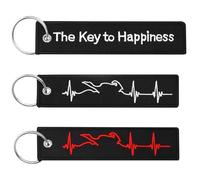 HENGBIRD 3 pcs porte clef moto personnalisé, brodé et résistant aux rayures porte clé moto, avec inscription La clé du bonheur, ECG blanc et battement de cœur rouge, pour motards et automobilistes
