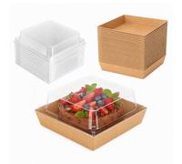 HENGBIRD 50 Boîtes à Gâteau Kraft avec Couvercle Transparent pour Sandwich | Format 13,5 x 12,5 x 6,5 cm pour pâtisseries cupcakes biscuits macarons et encas à emporter