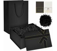 HENGBIRD Boîte Cadeau avec Couvercle 22,5×16×8,5 cm - Boîte Cadeau Noire Pliable avec Ruban et Sac - Boîtes Cadeaus Luxe avec Carte et Papier de Remplissage pour Anniversaire, Mariage, Noël, Fête