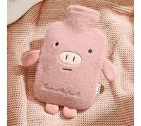 HENGBIRD Bouillotte de 1 l avec housse, grande bouillotte en caoutchouc, housse douce, soulagement de la douleur pour le ventre, le dos, les jambes, cadeau pour la famille et les amis, rose