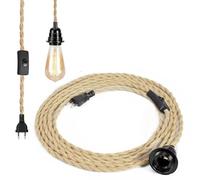 HENGBIRD douille ampoule avec câble de 4,5 m avec sac à vis et crochet en bakélite, douille en corde de chanvre vintage avec câble et fiche, cable suspension luminaire DIY pour salon, cuisine, bar