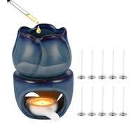 HENGBIRD Lampe aromatique tulipe en céramique avec cuillère à bougie et ligne de bougie, pour huiles essentielles et bougies chauffe-plat, bleu