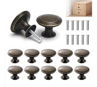HENGBIRD Lot de 10 poignées de meuble vintage en alliage de zinc, Boutons de tiroir ronds 30 mm effet bronze, Poignées décoratives rétro pour armoire, commode, porte, placard, avec Vis Assorties