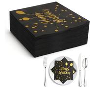 HENGBIRD Lot de 100 serviette anniversaire motif ballon, 33 x 33 cm serviette papier anniversaire, serviette papier Noir, mariages, fêtes de jardin et fêtes de famille