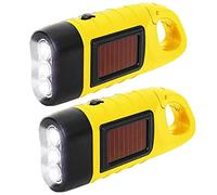 HENGBIRD Lot de 2 lampes de poche à manivelle, Lot de 2 lampes de poche LED solaires, Lampe de poche Manivelle, LED rechargeable Étanche Torche dynamo de survie pour sports de plein air jaune