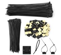 HENGBIRD Lot de 200 attaches de câble autocollantes en nylon et 100 Supports de câbles autocollants, Noir 120/150 mm Serre-câbles pour la maison, le bureau, l'atelier, le jardin