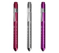 HENGBIRD Lot de 3 lampes pupilles LED en violet, rose, argent, lampe de poche penlight, lampe de diagnostic, avec clip et graduation, pour examen des yeux, accessoires de service d'urgence