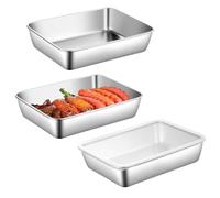 HENGBIRD Lot de 3 plaques de cuisson rectangulaires en acier inoxydable - 25 × 19 × 5 cm - Plat à paner - Grand plat à gratin - Passe au lave-vaisselle