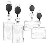 HENGBIRD Lot de 4 Porte-Badges Rigides Transparente, Vertical & Horizontal, Avec Clip Ceinture, Enrouleur Rétractable et Mousqueton, pour Carte ID, Badge Professionnel, Étudiant, Transport