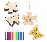 HENGBIRD Lot de 56 pendentifs en bois pour enfants - À peindre - Papillons et fleurs - Kit de bricolage pour anniversaire d'enfant - Décoration pour le printemps, la maison, l'école