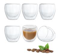 HENGBIRD Lot de 6 tasses à expresso en verre à double paroi résistantes à la chaleur avec effet flottant pour dessert et moka 80 ml