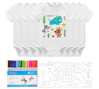 HENGBIRD Lot de 8 bavoirs Body Bébé à colorier pour bébé Avec 8 Bodies manches courtes (38 x 21 cm) 5 pochoirs pour fête prénatale 14 stylos