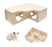 HENGBIRD Maison Hamster Bois 3 pièces - Maison Hamster à Plusieurs Chambres résistante à l’Eau, cachette Hamster en Bois Naturelle et écologique, Maison Hamster Cage Facile à Nettoyer pour rongeurs