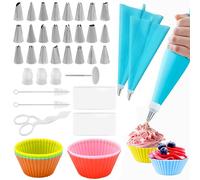 HENGBIRD Poche à douille avec douilles - 39 pièces - En silicone - Réutilisable - Buses en acier inoxydable avec raccord - Pour décorer des pâtisseries pour gâteaux, tartes, cupcakes