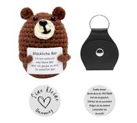 HENGBIRD Pocket Hug Ours Heureux Poupée créative en Laine tricotée et Petit câlin Argenté Porte Bonheur Cadeau de rétablissement Cadeau d'examen Porte Bonheur Cadeau