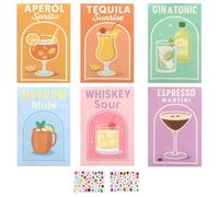 HENGBIRD Poster cocktail rétro - Décoration murale vintage pour bar, salon et cuisine - Poster mural coloré sans cadre en toile - Impression rétro pour bistro, alcool et design d'intérieur