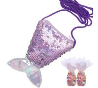 HENGBIRD Sac Sirène avec Paillettes - Mini Sac Bandoulière Ensemble avec Barrettes Cheveux - Accessoires Glitter Cadeau & Mitgebsel pour Fête Anniversaire Fille, Noël, Calendrier de l’Avent