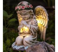 HENGBIRD Sculptures d'anges solaires, sculptures de jardin avec lanterne solaire, cadeaux pour femmes, décoration de cimetière résistante aux intempéries, sculpture d'ange fée pour décoration de