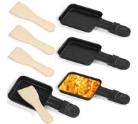 HengBO Poelon Raclette Carré Revêtement Antiadhésif 4pcs Mini Raclette Set avec 4 Spatule Caquelon Raclette Portable Plateau de Cuisson Pour Appareil à Raclette Fromage Fondu Oeuf Frit (noir)