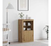 HengCaDa Buffet LED 60,5 x 37 x 100 cm en bois de chêne artisanal avec éclairage LED RVB, espace de rangement, portes, étagères pour salon, salle à manger, décoration moderne