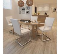 HengCaDa Lot de 4 chaises cantilever blanches en cuir synthétique - Chaise de salle à manger - Chaise de cuisine rembourrée - Chaise pivotante - Chaise en bois - Chaise ergonomique et confortable
